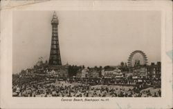 Blackpool Tower, Central Beach, Ferris Wheel, Crowds Postcard