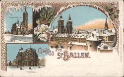 Gruss aus St. Gallen, Linsenbühlkirche, Unionbank Postcard