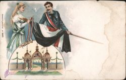 Man & Woman with German Flag, Archway, Gruss Postcard