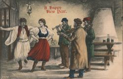 A Happy New Year Folk Dance & Music Postcard