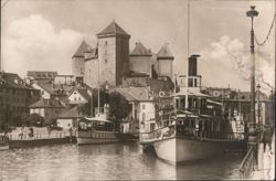 Annecy Port and Château with Steamboats Postcard