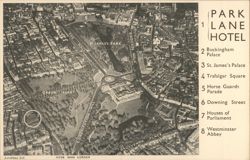 Aerial View of Park Lane Hotel and London Landmarks Postcard
