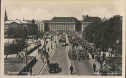 Stockholm Norrbro Parade, Military Band, Tram Postcard
