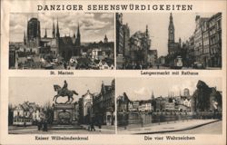Danzig Sights: St. Marien, Langermarkt, Kaiser Wilhelmdenkmal Postcard