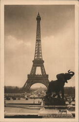 Eiffel Tower & Elephant Statue, Paris Postcard