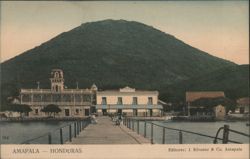 Amapala Waterfront Buildings, Pier, and Mountain Postcard