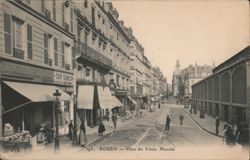 Rouen Place du Vieux Marché Street Scene, Shops & Market Postcard