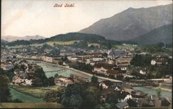 Bad Ischl Town View with River and Mountains Postcard