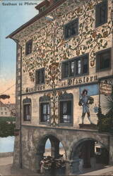 Gasthaus zu Pfistern, Elaborate Painted Facade Postcard