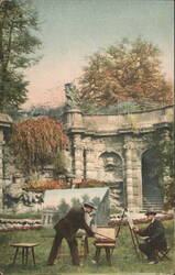 Artists Painting Nymphenbad, Zwinger Garden, Dresden Postcard