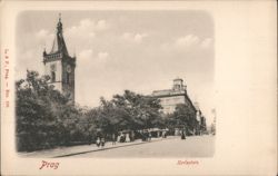 Prague Karlsplatz Clock Tower & Street Scene Postcard