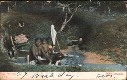Wash day in Mexico with women and children Postcard