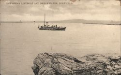 Steam Lifeboat and Breakwater, Holyhead Postcard