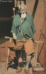 An Old Timer, Man with White Beard, Holding Basket Postcard