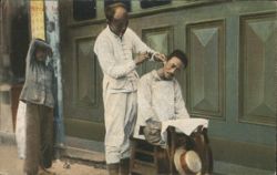 Chinese Street Barber, Shanghai Postcard
