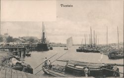 Tientsin Harbor Scene with Boats and Ships Postcard