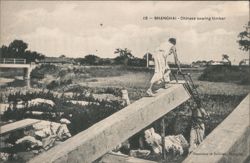 Chinese Sawing Timber in Shanghai Postcard