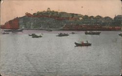 Chefoo Harbor, China with Boats and Hillside Town Postcard