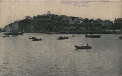 Chefoo Harbor with Boats and Hilly Town Postcard