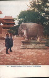 Imperial Mausoleum, Mukden, Manchuria - Elephant Statue Postcard