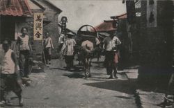 Chefoo Street Scene, Horse Cart, 萬興公司 Sign Postcard
