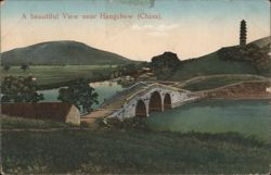 Beautiful View near Hangchow, China with Bridge & Pagoda Postcard