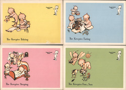 Set of 4: The Kewpies: Tidying, Eating, Sleeping, Fun and Sun Postcard