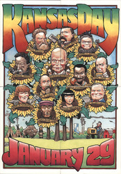 Set of 4: Kansas Day, January 29 - Famous Kansans Installment Sets Rick Geary Postcard Postcard Postcard