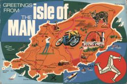 Greetings from the Isle of Man Illustrated Map Postcard