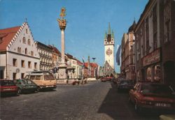 Theresienplatz mit Dreifaltigkeitssäule und Stadtturm Postcard