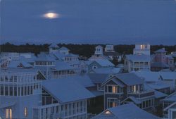 Seaside, Florida Rooftops at Night Under a Full Moon Postcard