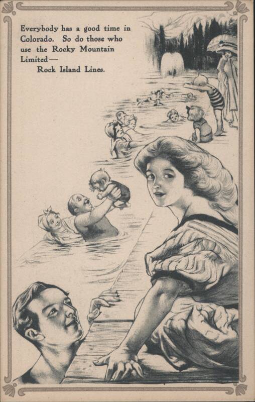 Rock Island Lines Colorado Rocky Mountain Limited Advertising, People Swimming