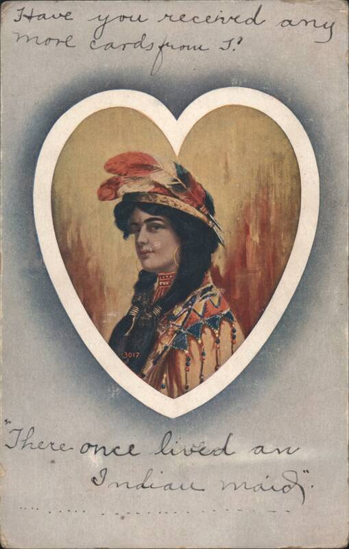 Native American Woman Portrait in Heart Frame with Feathers