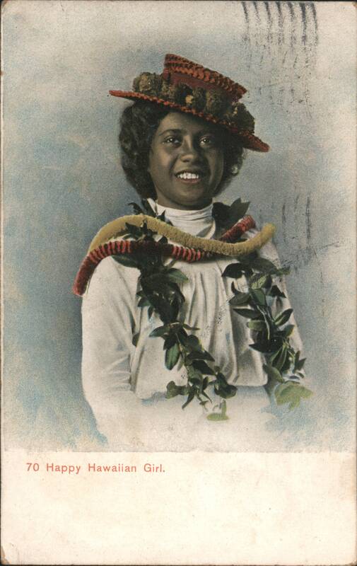 Happy Hawaiian Girl in Traditional Attire with Leis