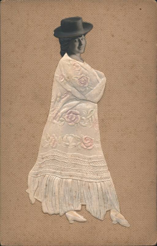 Woman in Wide-Brimmed Hat and Embroidered White Dress