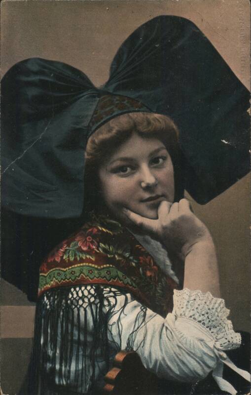 Alsatian Woman in Traditional Costume with Large Bow Headdress Strasbourg France