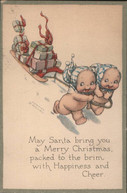 Kewpies Pulling Sleigh with Christmas Presents