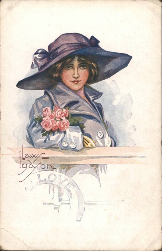Woman in Purple Hat with Pink Roses, I Love You Law Ludyon