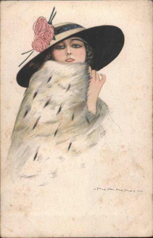 Woman in Large Hat with Roses and Fur Stole by Nanni