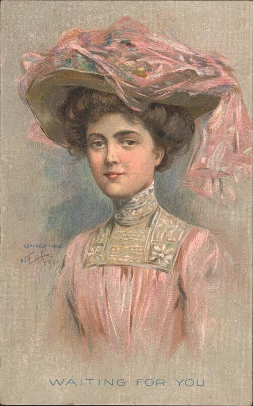 Elegant Woman in Large Pink Hat, Waiting For You Women