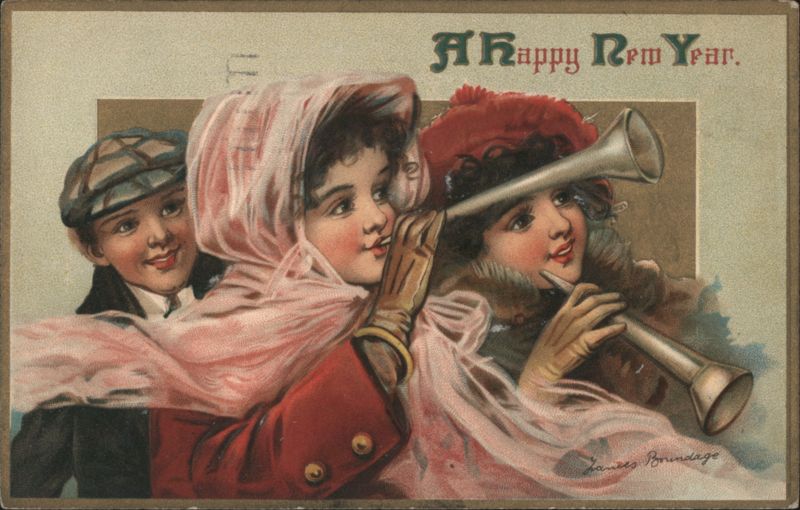Children with Horns Celebrating New Year's by Frances Brundage