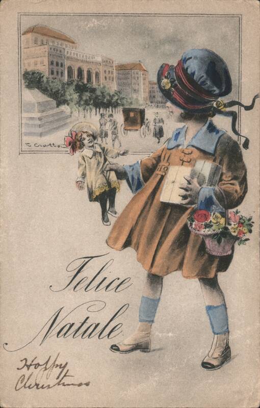 Girl in Blue Hat with Doll and Flowers, Felice Natale Italy