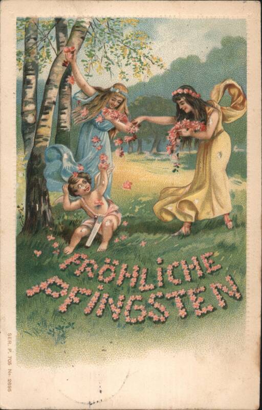 Happy Pentecost Women & Cherub Scattering Flowers Greetings