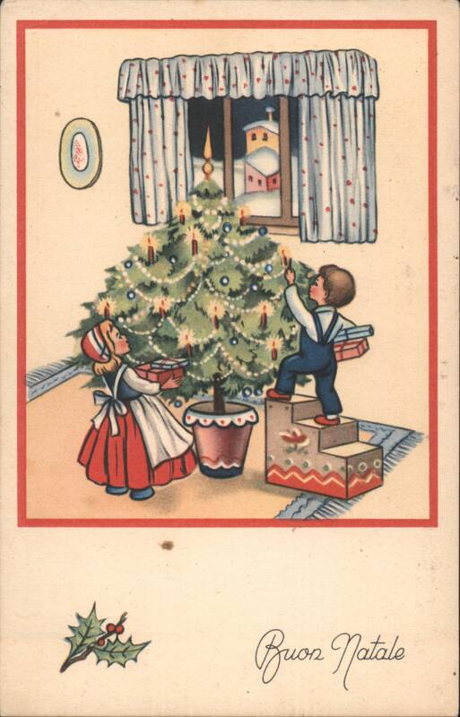 Children Decorating Christmas Tree, Buon Natale Italy