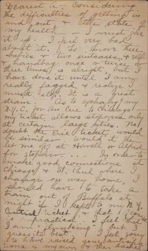 1910 Letter Detailing Train Travel Difficulties and Plans