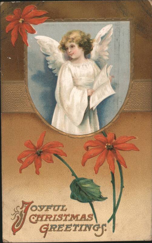 Angel with Poinsettias and Joyful Christmas Greetings