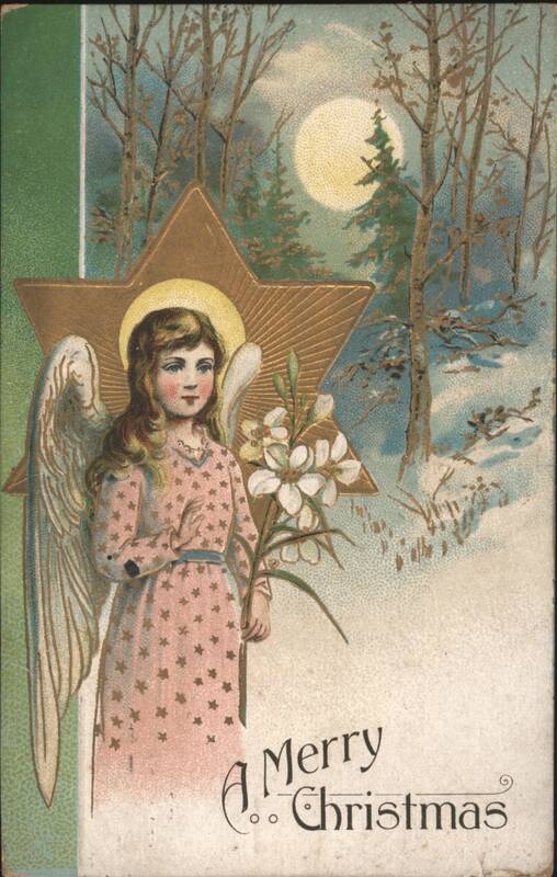 Angelic Girl with Star & Flowers in Snowy Forest, A Merry Christmas