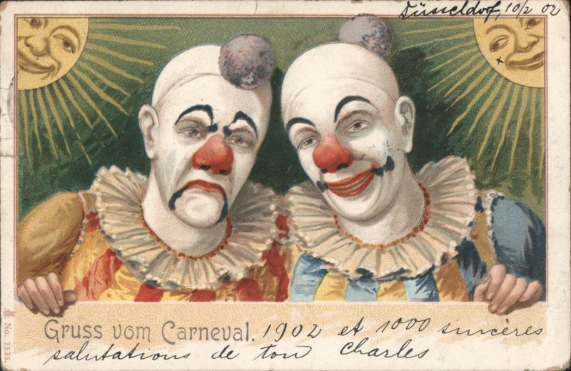 Two Clowns with Ruffled Collars, Carnival Greetings 1902