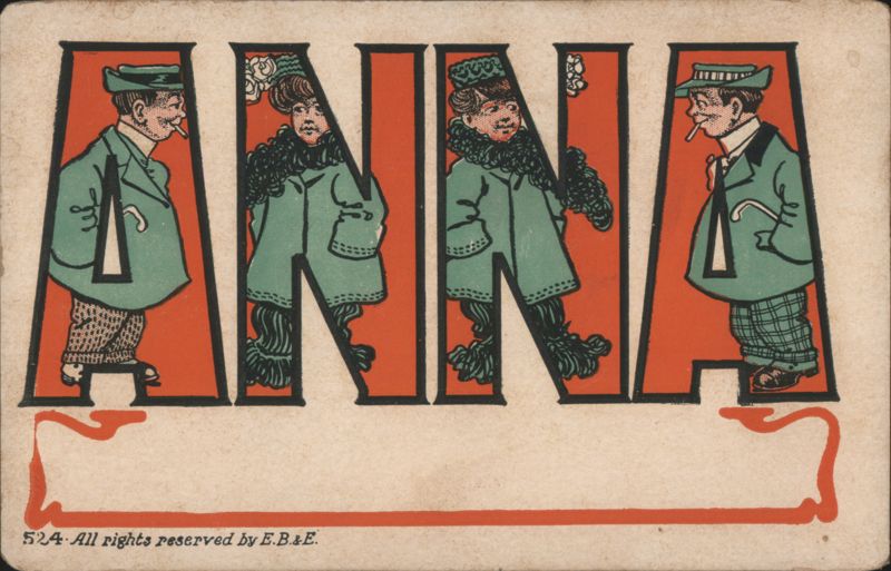 ANNA Name Spelled by Figures in Green Coats and Hats