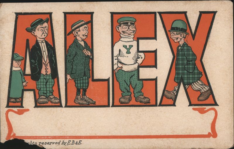 ALEX Large Letter Name with Cartoon Characters Faces in Letters